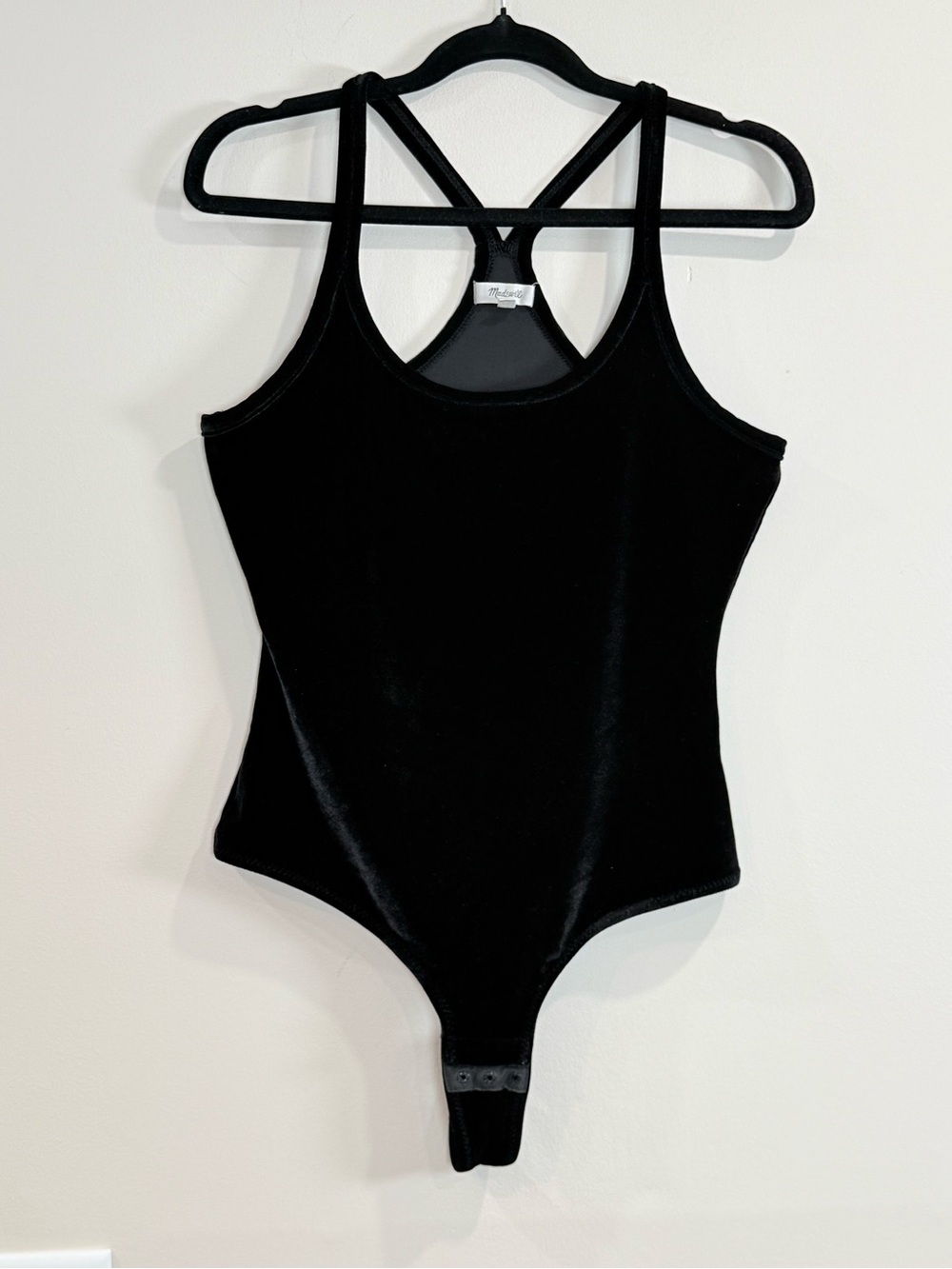 🔥NWOT Madewell Black Velvet Strappy One-Piece Bodysuit Size S 🔥
